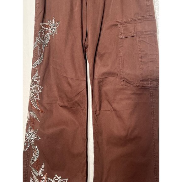 By Deep Los Angeles Small Brown Cargo Pants Cotton Embroidered Y2K - Picture 4 of 16